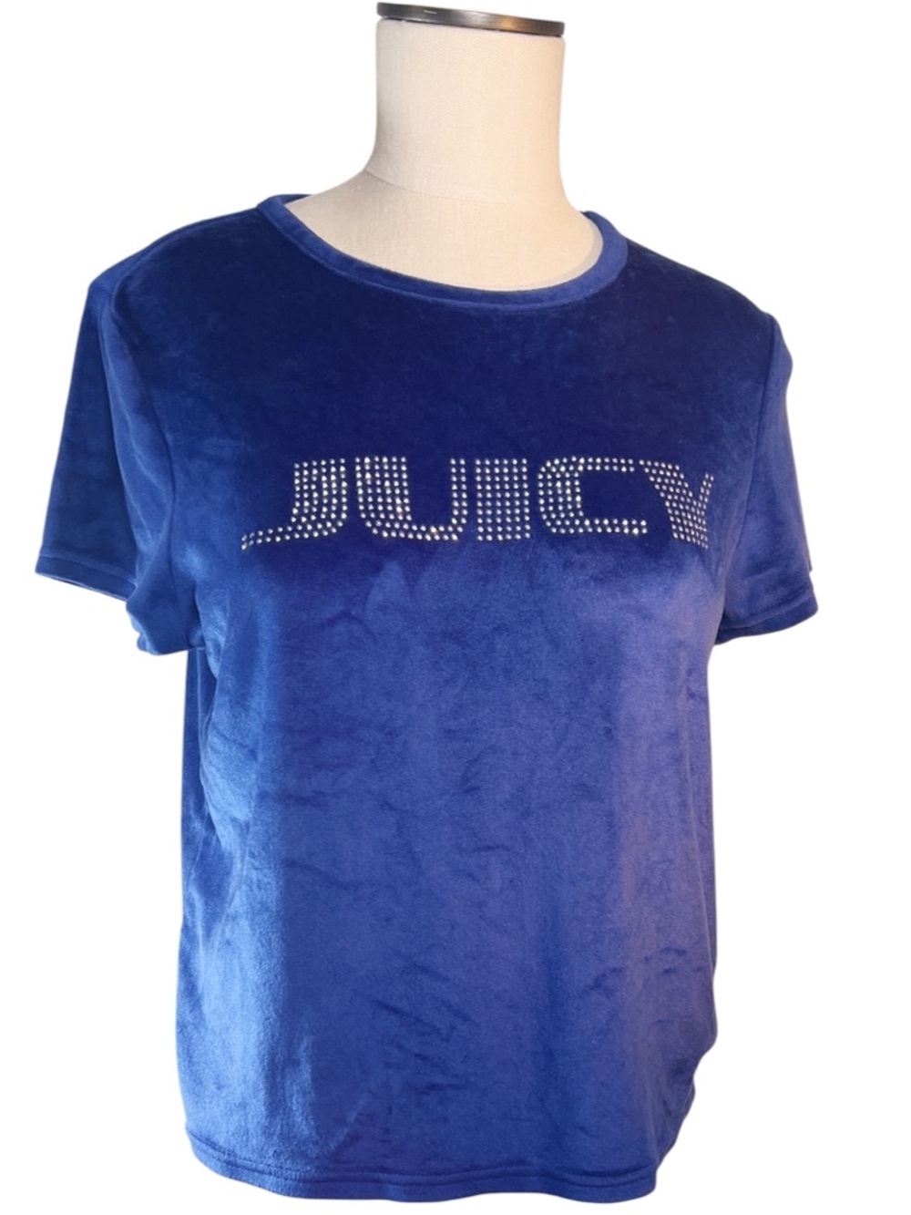 Juicy Couture Navy Blue Velour Rhinestone Logo Sleep Tee Circa 2011 Throwback
